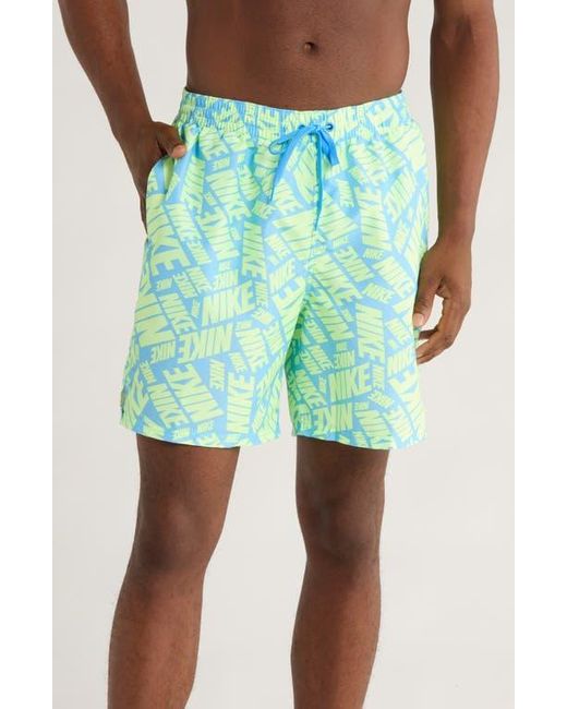 Nike Blue Seven-Inch Volley Swim Trunks for men