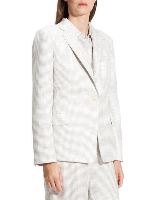 Theory White B.Mel Houndstooth Check Slim Fit Linen Blend Blazer