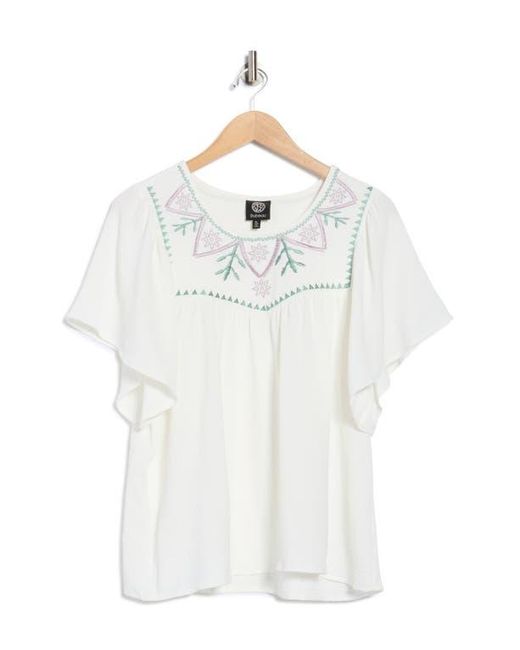 Bobeau White Embroidered Swing Top