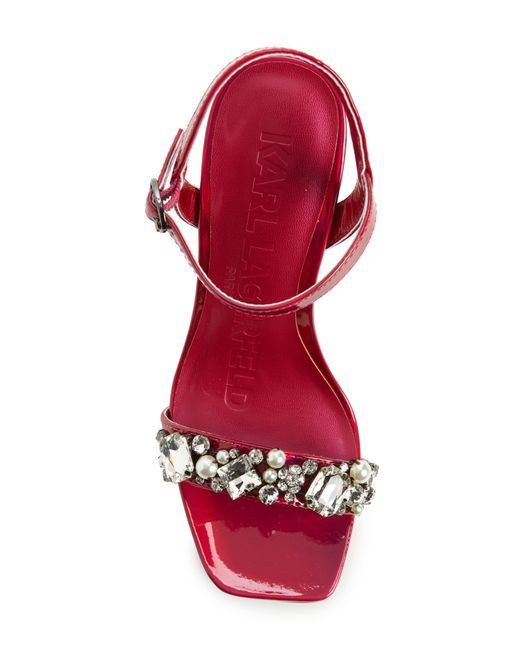 Karl Lagerfeld Red Jala Jeweled Ankle Strap Sandal