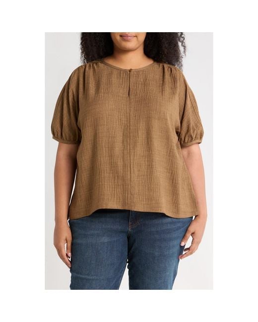 Max Studio Brown Bubble Short Sleeve Top