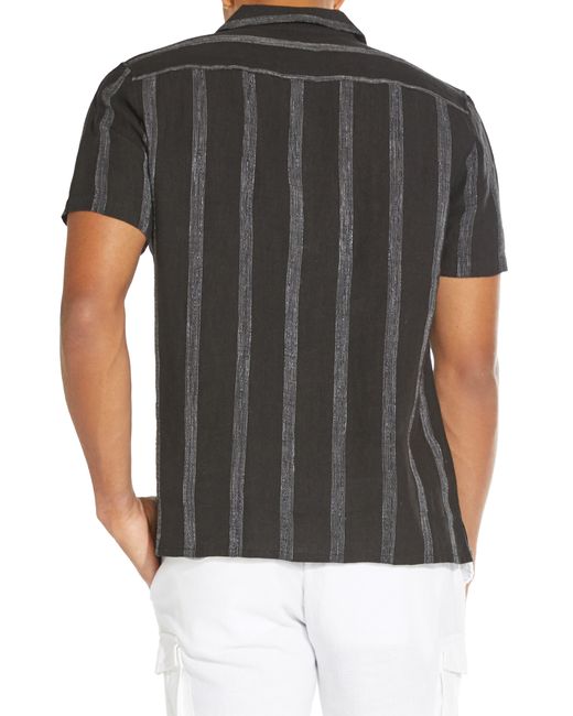 Civil Society Gray Tonal Texture Short Sleeve Linen & Cotton Blend Button-up Shirt for men