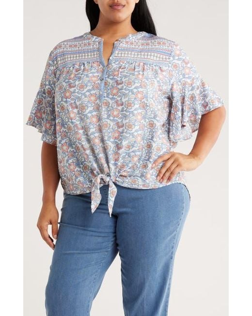 Ruby Rd Blue Novelty Tie Front Button-Up Shirt