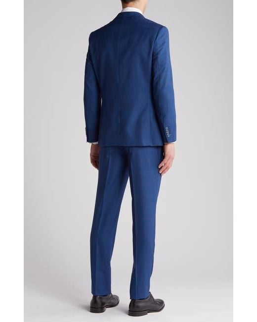 English Laundry Blue Plaid Trim Fit Wool Blend Two-Piece Suit for men