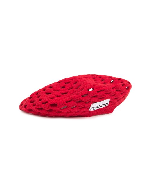 Ganni Red Crochet Beret