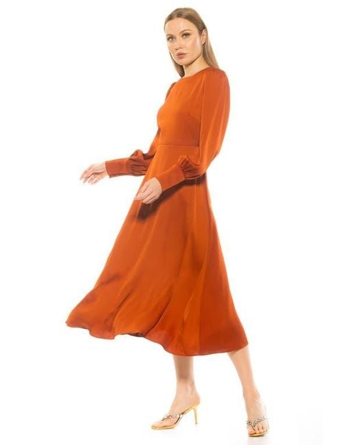 Alexia Admor Orange Sophie Long Sleeve Fit & Flare Maxi Dress