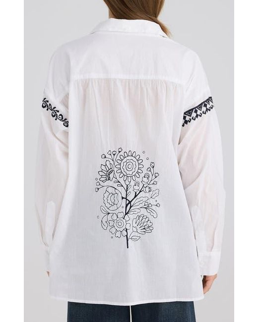 Talisman the Label White Flamenco Placed Embroidery Cotton Button-Up Shirt