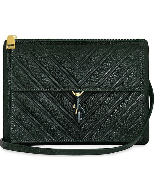Rebecca Minkoff Green Edie Chevron Embossed Leather Top Zip Crossbody Bag