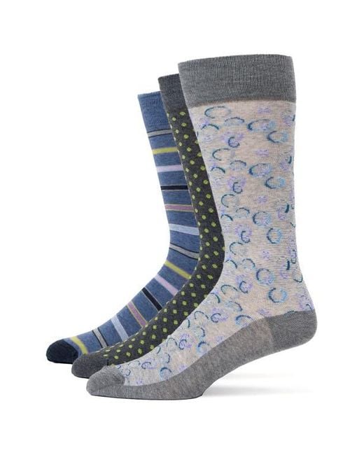 Lorenzo Uomo Blue Assorted 3-Pack Crew Socks for men