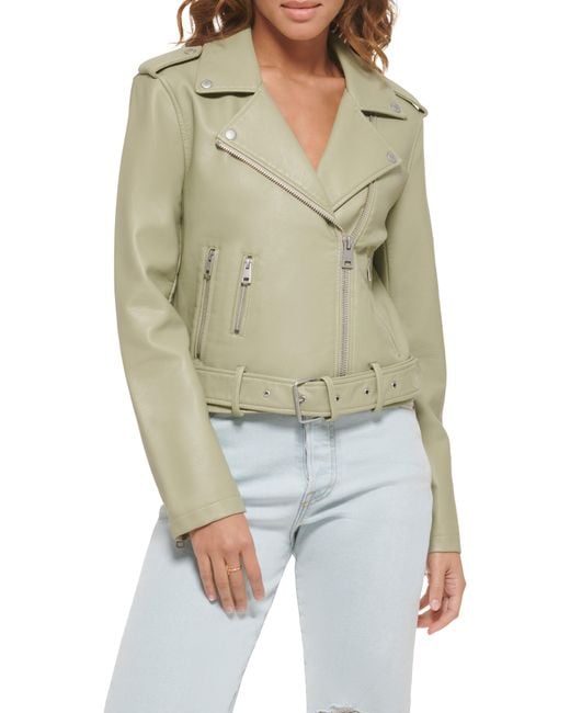 Levi's Green Faux Leather Fashion Belted Moto Jacket