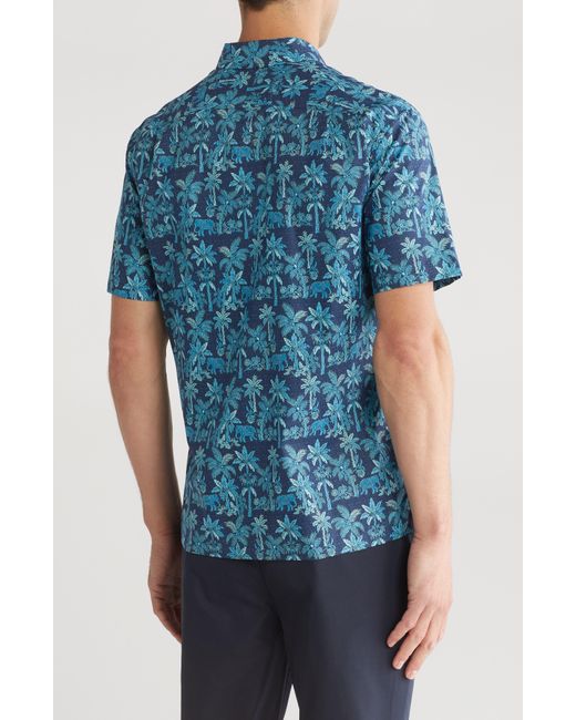 Tori Richard Blue Tusk And Palm Print Cotton Short Sleeve Button-up Shirt for men