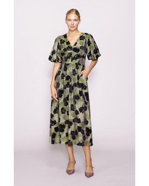 MELLODAY Green Bubble Sleeve Fit & Flare Midi Dress