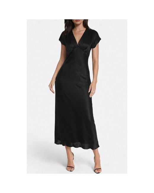 bebe black satin dress Drape Front Sleeveless Satin Midi Dress  bebe