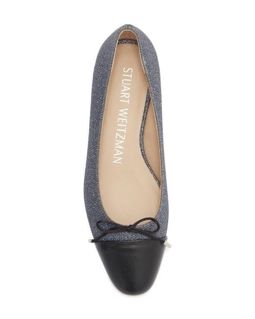 Stuart Weitzman Blue Sleek Cap Toe Bow Flat
