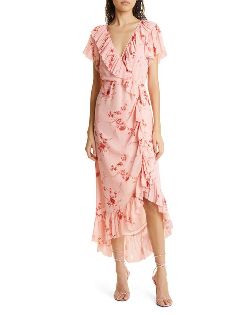 Cinq À Sept Pink Fleur Sheilla Ruffle Faux Wrap Dress
