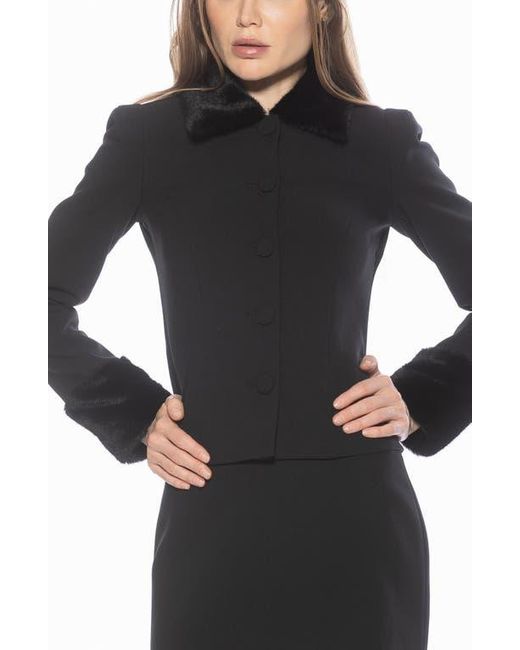 Alexia Admor Black Fran Faux Fur Trim Twill Jacket