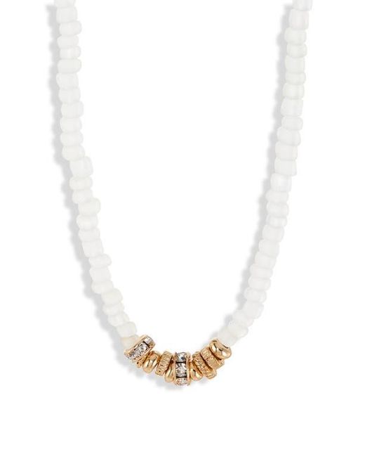 Nordstrom Rack Beaded Rondelle Necklace in White, a minimalist necklace featuring clear beads and a delicate chain