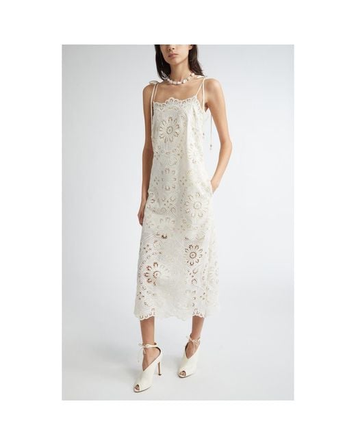 sachin and babi light blue dress Zimmermann Rhiannon Guipure Lace Trim Cotton Midi Dress in White