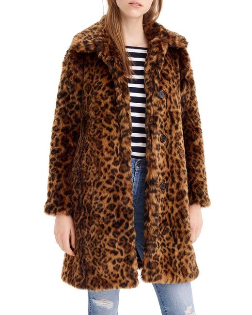 J.Crew Brown Leopard-print Faux Fur Coat