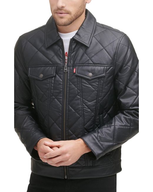 Levi's Synthetic Diamond Quilted Nylon Trucker Jacket In Black At Nordstrom Rack for Men Lyst