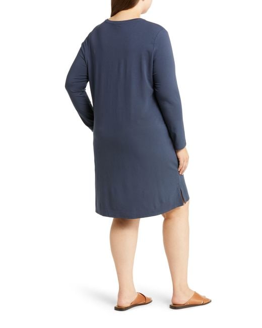 Eileen Fisher Blue Crewneck Long Sleeve Jersey Shift Dress
