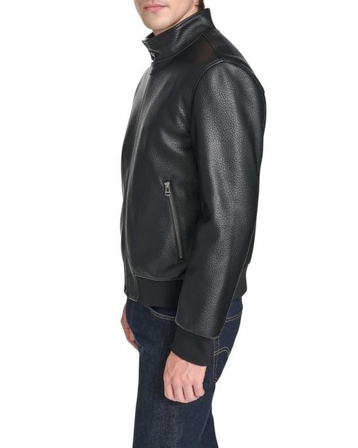 Cole Haan Black Faux Leather Bomber Jacket for men
