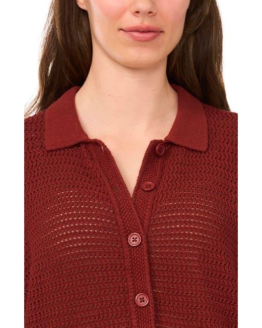 Halogen® Red Open Stitch Button-Up Polo Sweater