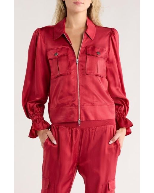 Cinq À Sept Red Holly Ruffle Satin Twill Jacket