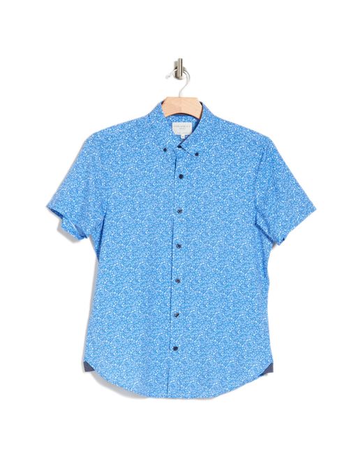Con.struct Blue Micro Paisley Short Sleeve Button-up Performance Shirt for men