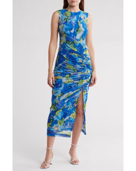 Taylor Dresses Blue Side Ruched Sleeveless Dress