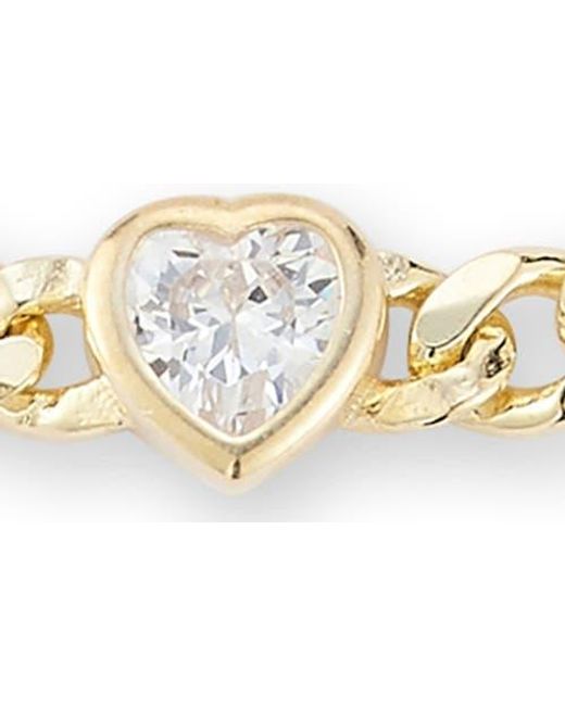 Glaze Jewelry Metallic Cubic Zirconia Heart Station Curb Chain Bracelet