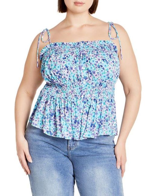 City Chic Blue Lyla Floral Tie Strap Peplum Tank