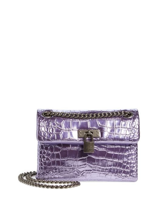 Kurt Geiger Purple Mini Brixton Croc Embossed Metallic Leather Shoulder Bag