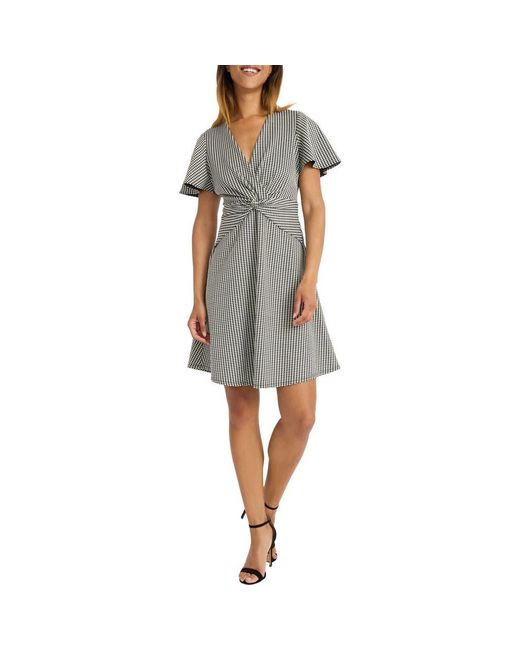Maggy London Gray Houndstooth Knot Minidress