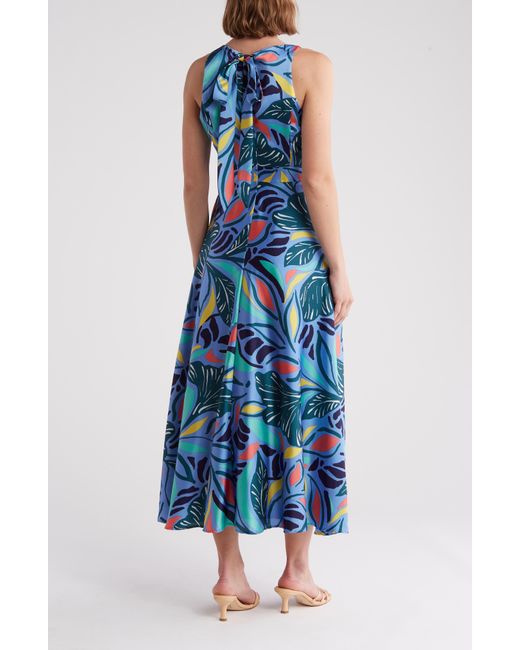 Tahari Blue Foliage Print Maxi Dress