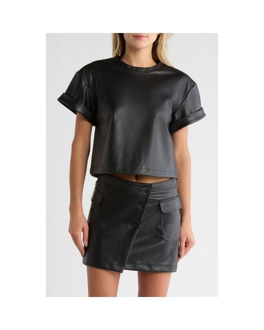 Steve Madden Black Faux Leather Short Sleeve T-Shirt