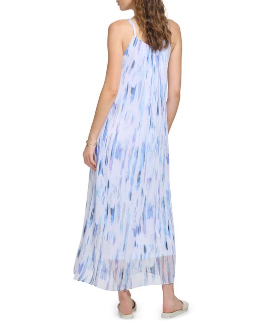 DKNY Blue Print Chiffon Maxi Dress