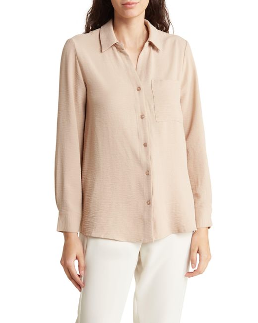 Adrianna Papell Natural Long Sleeve Button-up Shirt