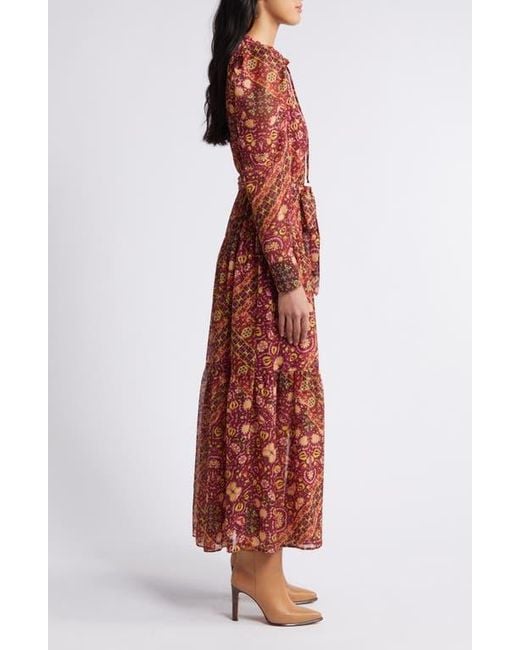 Julia Jordan Print Long Sleeve Chiffon Tiered Dress