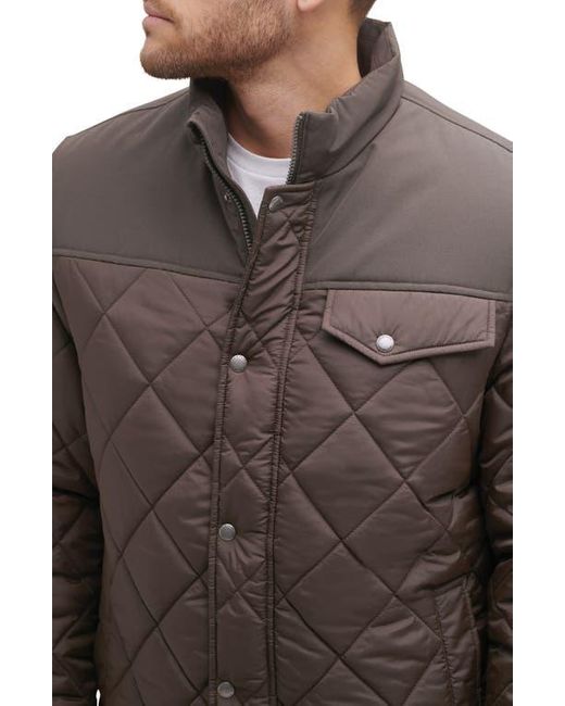 Cole Haan Brown Cole Haan Mixed Media Faux Shearling Lined Diamond Quilted Jacket for men