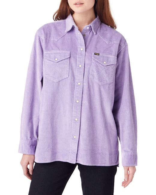 Wrangler Purple Cotton Corduroy Western Snap-up Overshirt