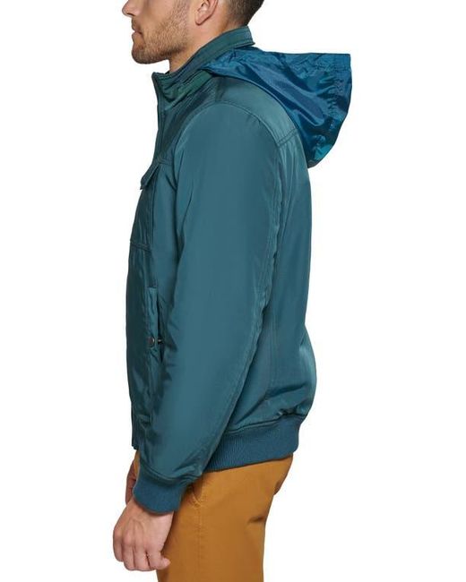 Dockers Blue Quilted Bomber Jacket with Packable Hood for men