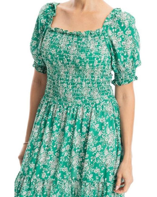 Max Studio Green Short Sleeve Smocked Tiered Maxi Dress