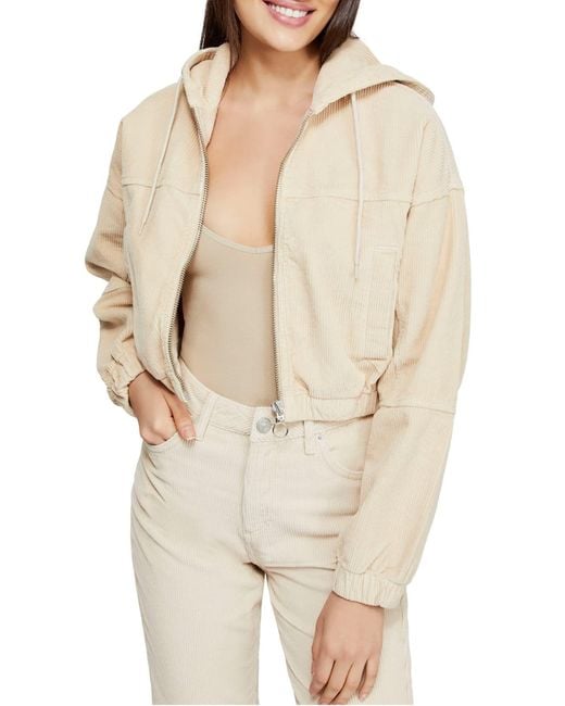 BDG White Urban Outfitters Corduroy Crop Hooded Jacket