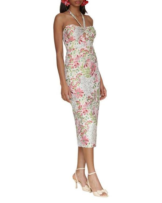 Avec Les Filles Multicolor Floral Brocade Halter Neck Midi Dress