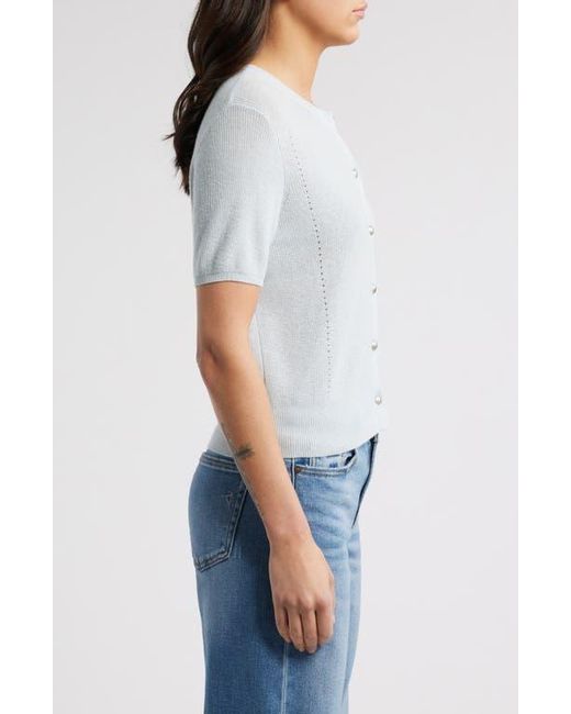 Rag & Bone Blue Dina Short Sleeve Cotton & Cashmere Blend Cardigan
