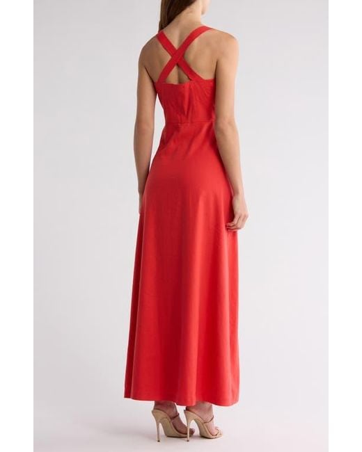 Theory Seamed Linen Blend Maxi Dress in Red | Lyst
