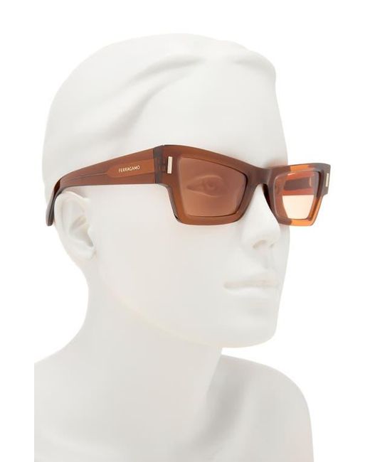 Ferragamo Brown Rivets 53Mm Modified Rectangular Sunglasses