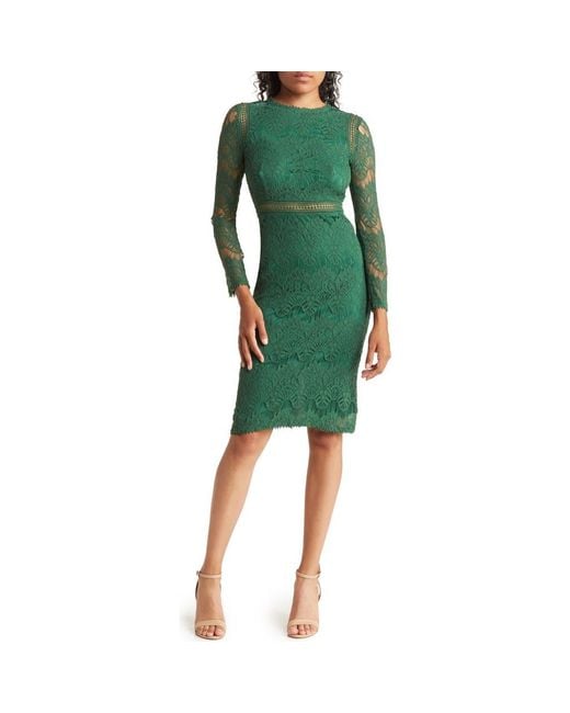 Love By Design Green Lace Long Sleeve Midi Dress