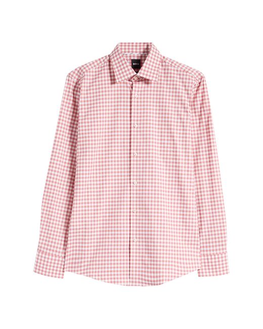 Boss Pink Hank Kent Check Stretch Cotton Dress Shirt for men